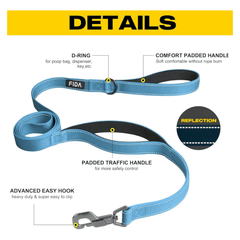 5 FT Heavy Duty Dog Leash with Dual Padded Handles Reflective No Pull Walking Leash with Traffic Control Handle & Easy Snap Hook