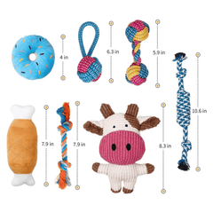 7 Pack Small Dog Toys Set Puppy Teething Chew Rope & Squeaky Toys