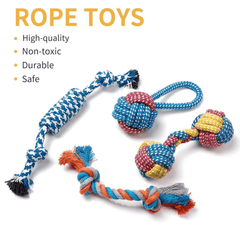 7 Pack Small Dog Toys Set Puppy Teething Chew Rope & Squeaky Toys