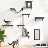 Cat Wall Shelves Perches Set - 5 in 1 Wall Furniture - Sleeping Playing Lounging Climbing Wall-Mounted Cat Tree House