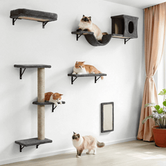 Cat Wall Shelves Perches Set - 5 in 1 Wall Furniture - Sleeping Playing Lounging Climbing Wall-Mounted Cat Tree House