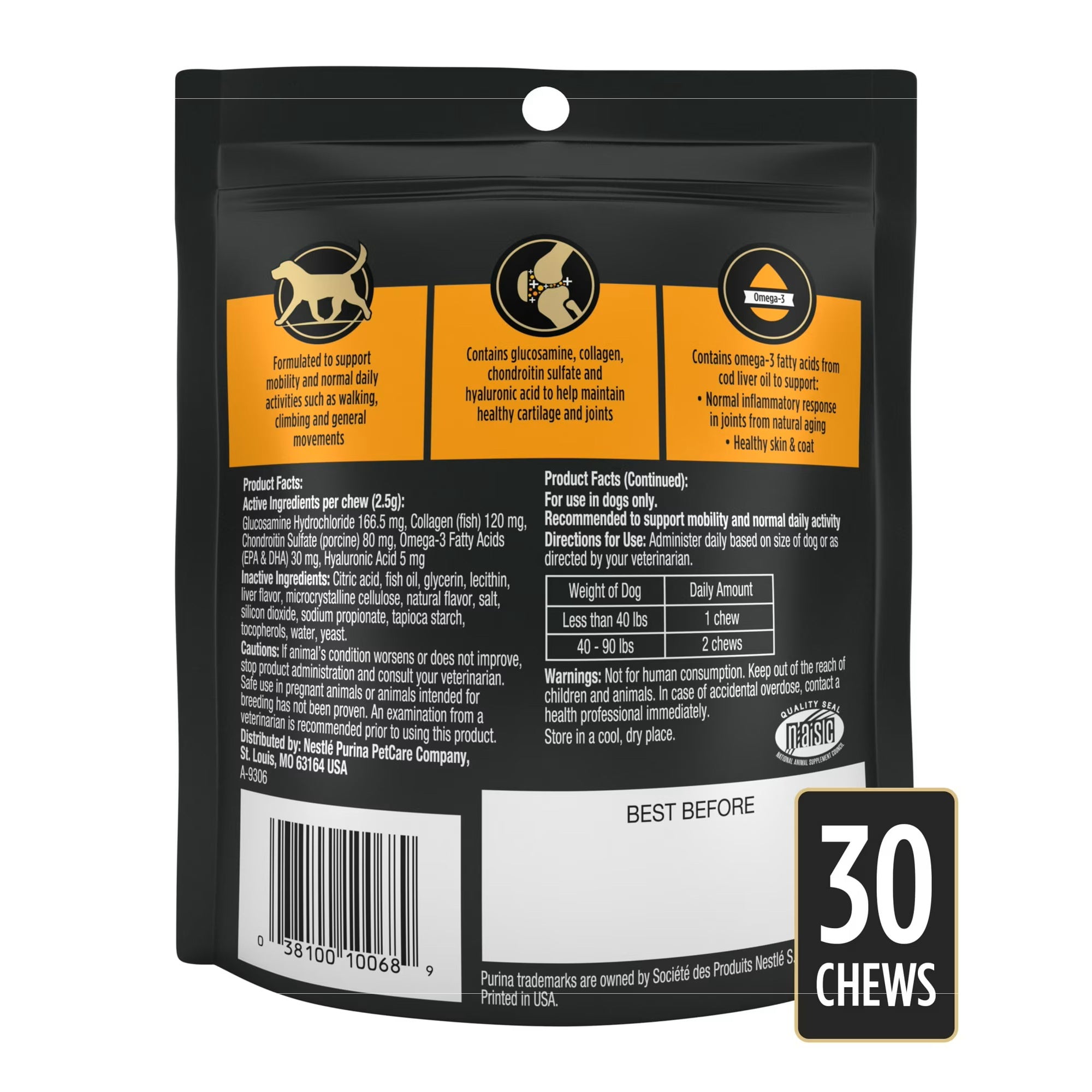 Purina Pro Plan Veterinary Supplements Joint Care Mobility Canine Joint Supplement Hip and Joint Small Breed Dog Chews, 2.65 oz.