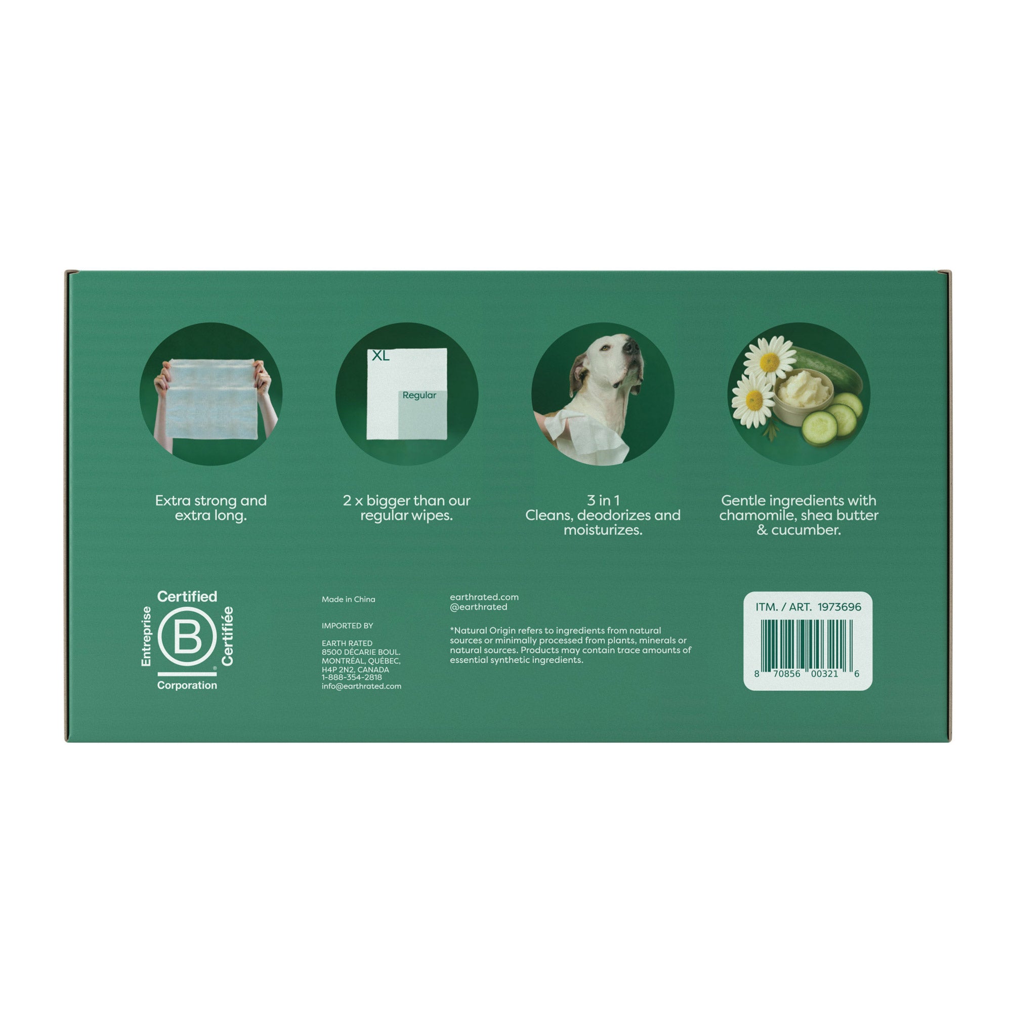 Earth Rated XL Hypoallergenic Pet Wipes - Pack of 3