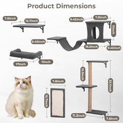 Cat Wall Shelves Perches Set - 5 in 1 Wall Furniture - Sleeping Playing Lounging Climbing Wall-Mounted Cat Tree House