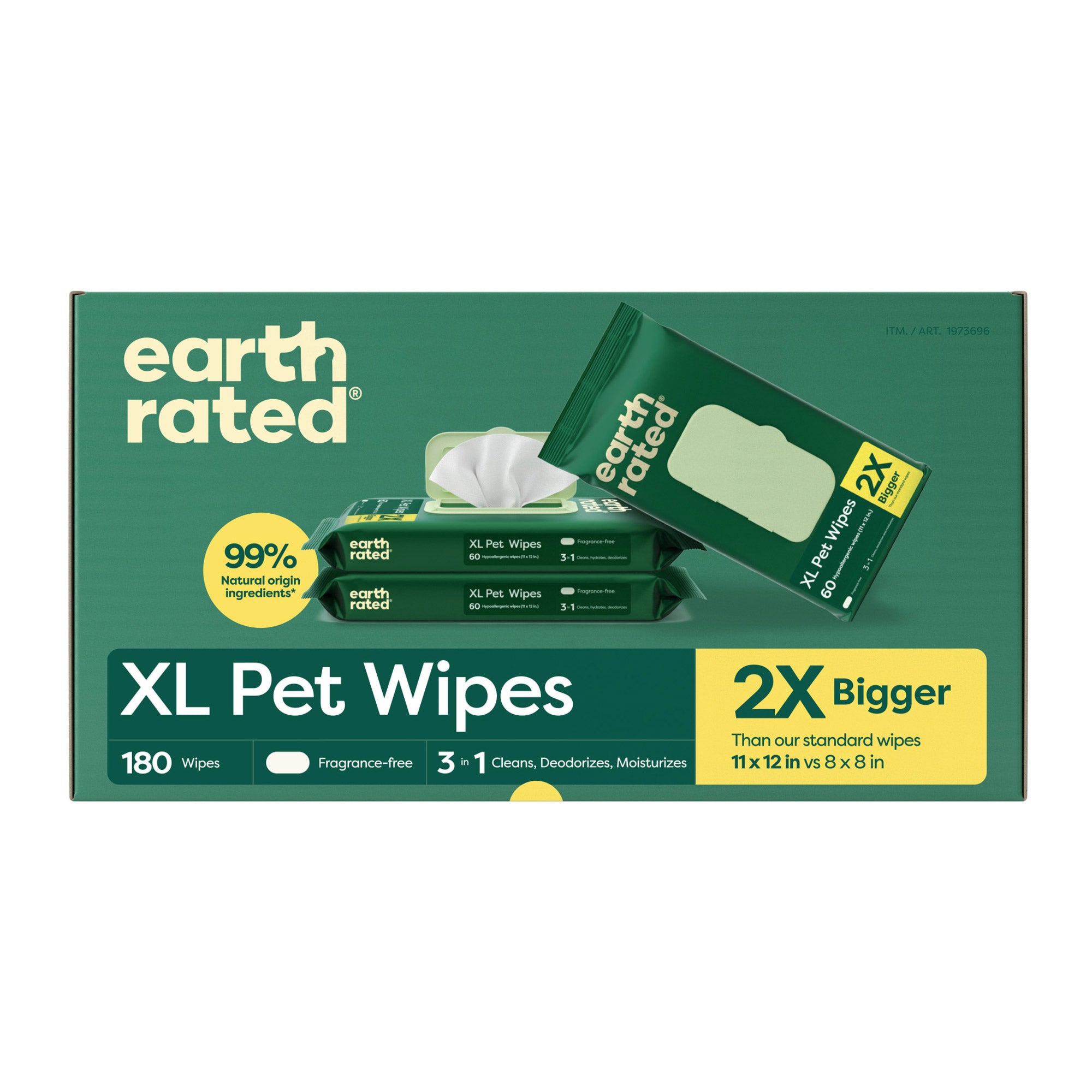 Earth Rated XL Hypoallergenic Pet Wipes - Pack of 3