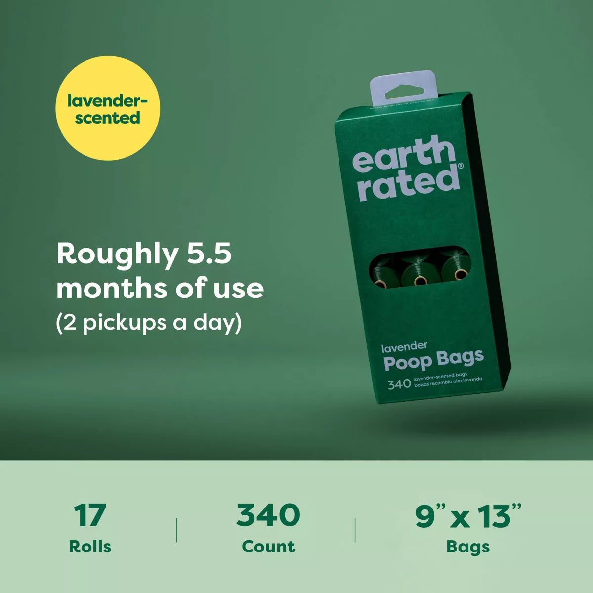 Earth Rated Leak-Proof Dog Poop Bags Value Pack - Lavender Scent - 340 Bags/17 Rolls