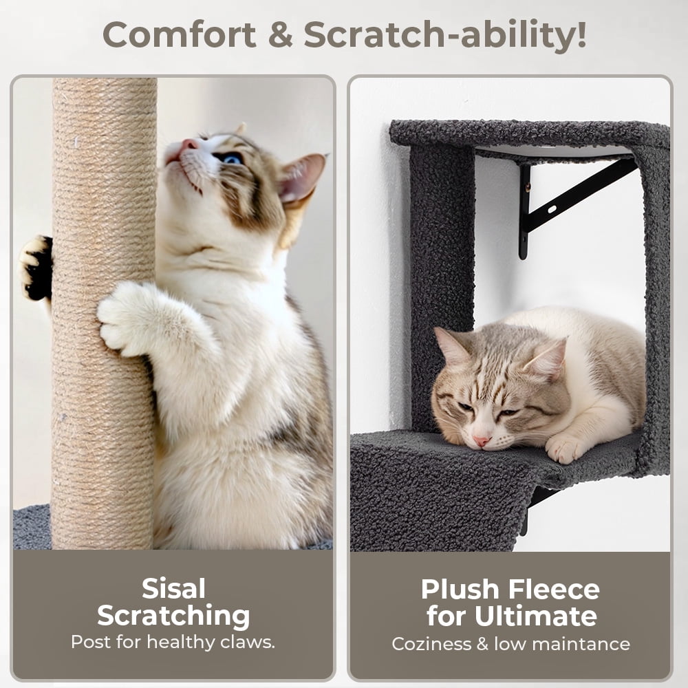 Cat Wall Shelves Perches Set - 5 in 1 Wall Furniture - Sleeping Playing Lounging Climbing Wall-Mounted Cat Tree House