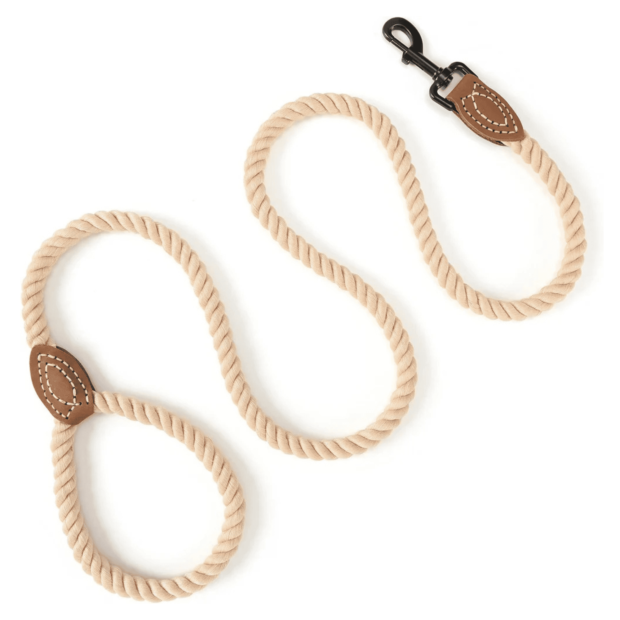 Braided Cotton Rope Dog Leash 6FT Heavy Duty Leather Tip & Metal Clasp Training Leash