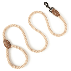 Braided Cotton Rope Dog Leash 6FT Heavy Duty Leather Tip & Metal Clasp Training Leash