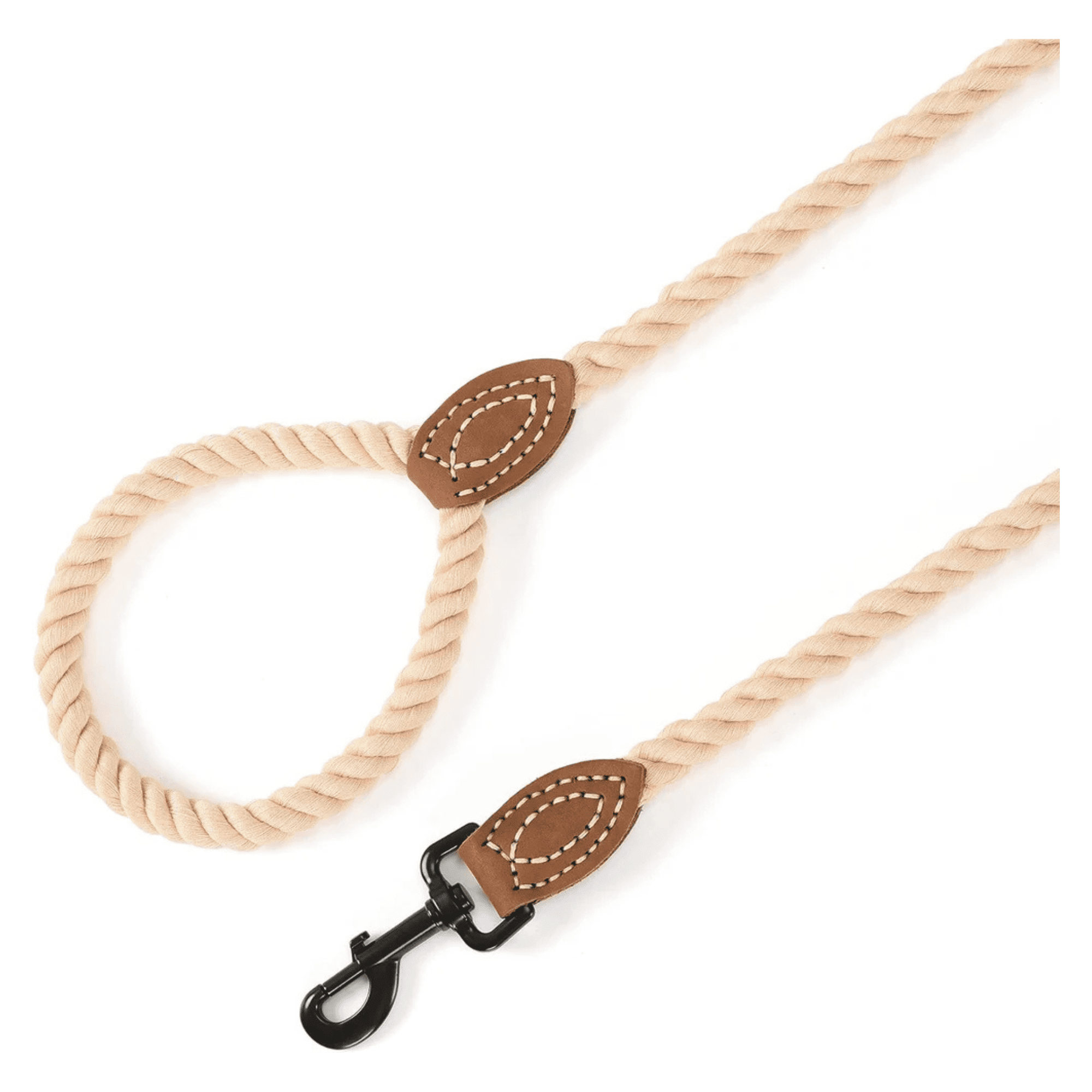 Braided Cotton Rope Dog Leash 6FT Heavy Duty Leather Tip & Metal Clasp Training Leash