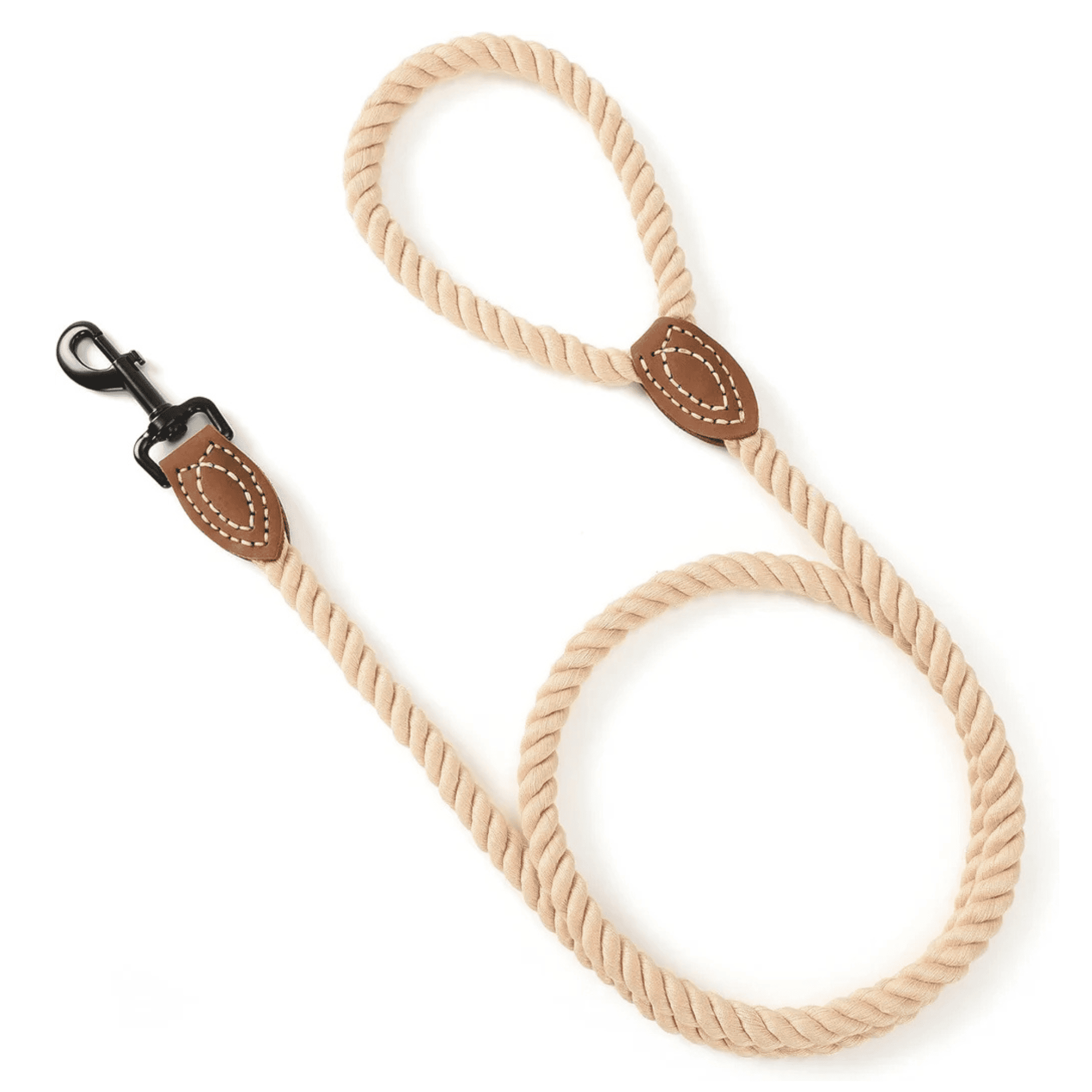 Braided Cotton Rope Dog Leash 6FT Heavy Duty Leather Tip & Metal Clasp Training Leash