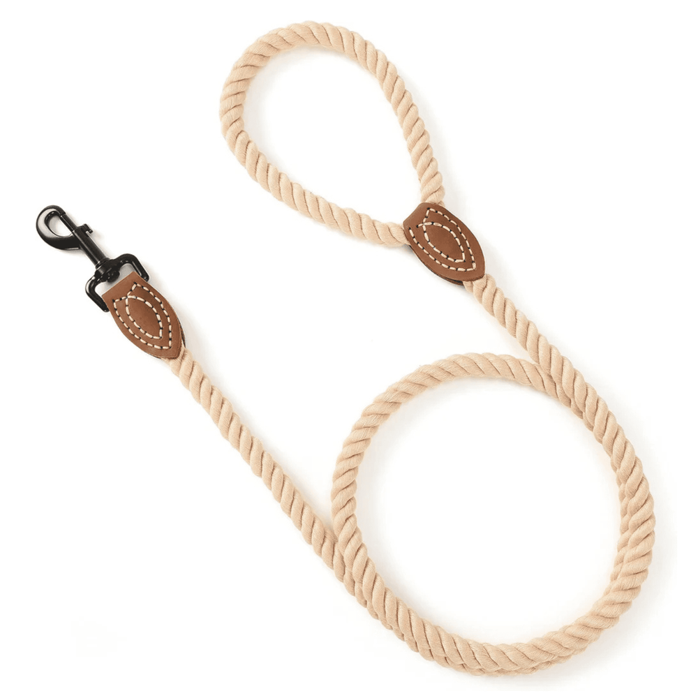 Braided Cotton Rope Dog Leash 6FT Heavy Duty Leather Tip & Metal Clasp Training Leash