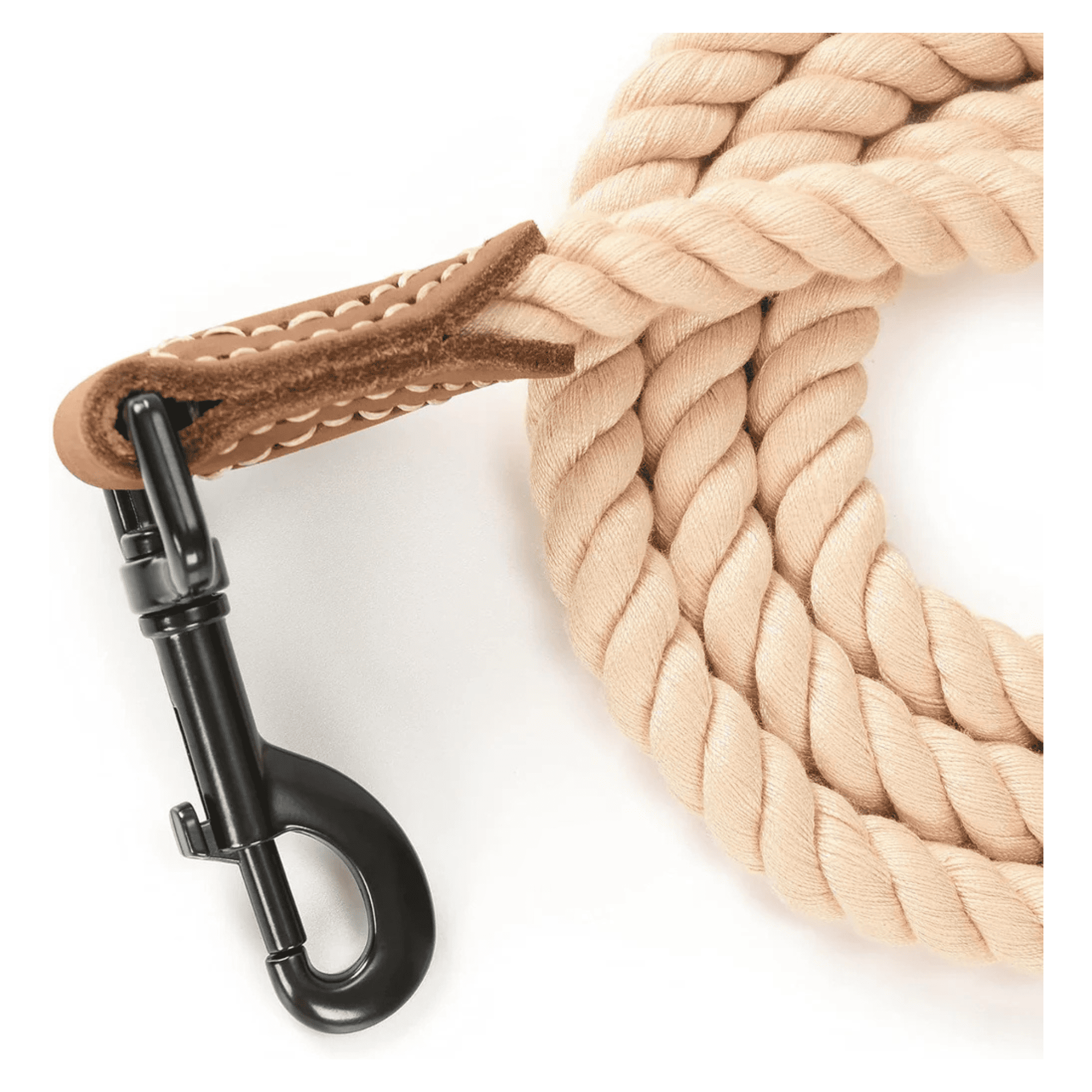Braided Cotton Rope Dog Leash 6FT Heavy Duty Leather Tip & Metal Clasp Training Leash