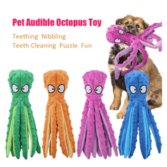 No Stuffing Octopus Dog Squeaky Toy Crinkle Plush Durable Interactive Chew Toy