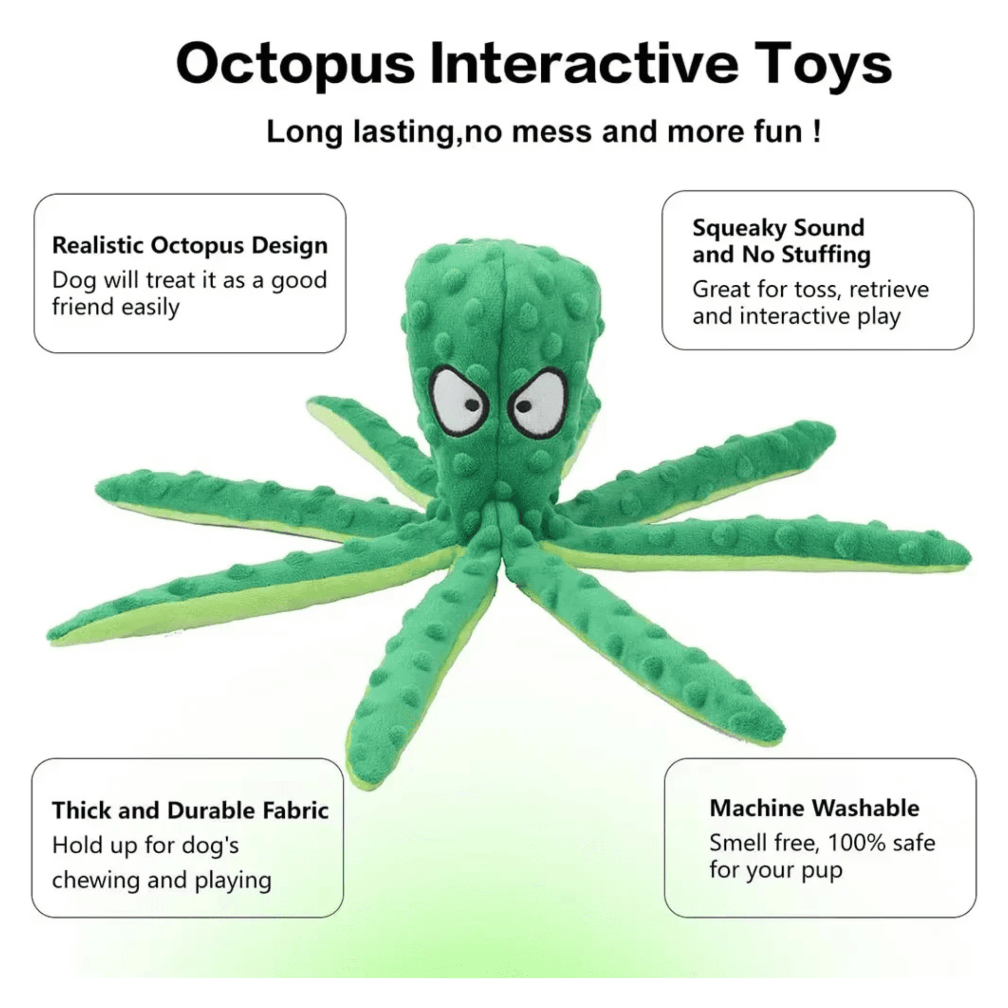 No Stuffing Octopus Dog Squeaky Toy Crinkle Plush Durable Interactive Chew Toy