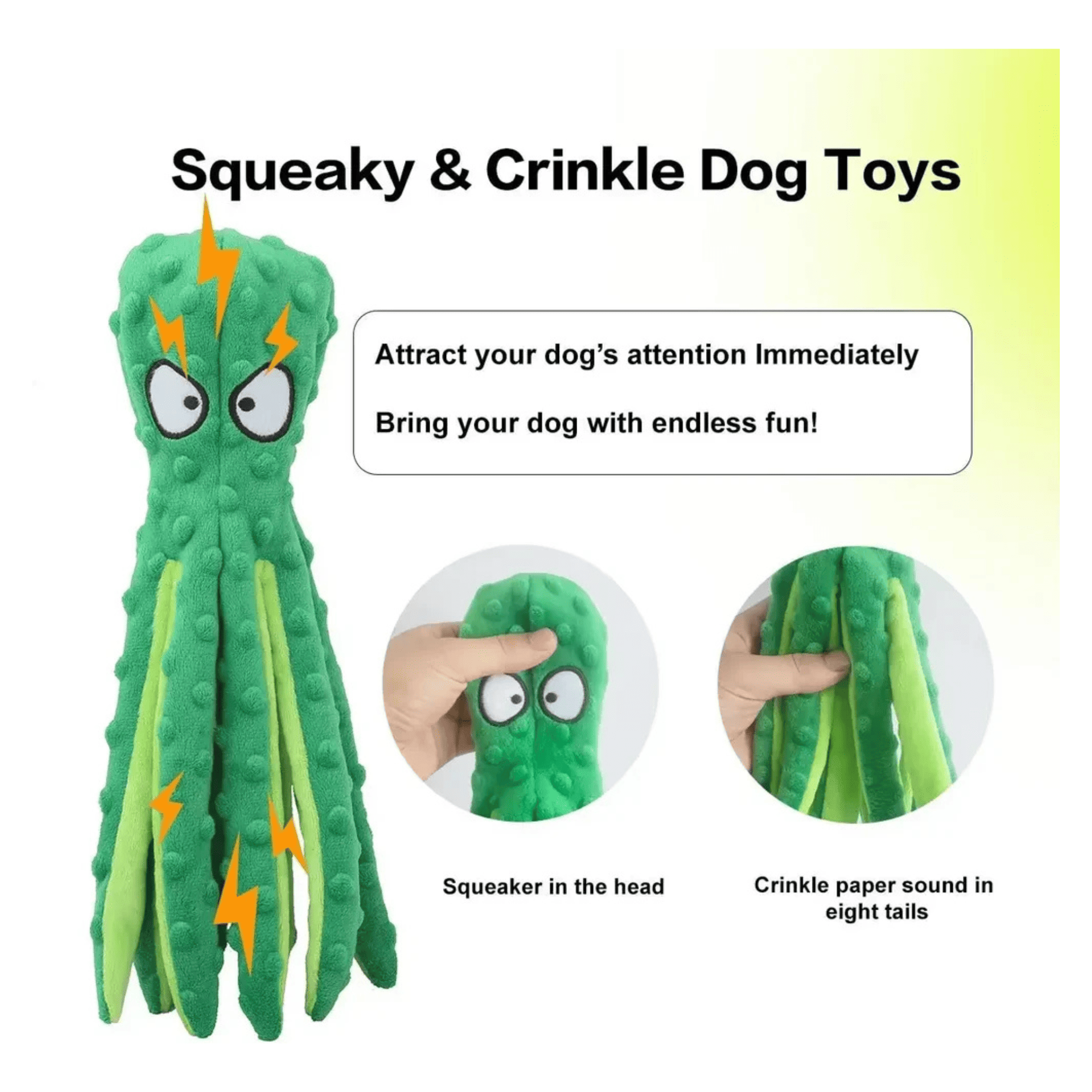 No Stuffing Octopus Dog Squeaky Toy Crinkle Plush Durable Interactive Chew Toy