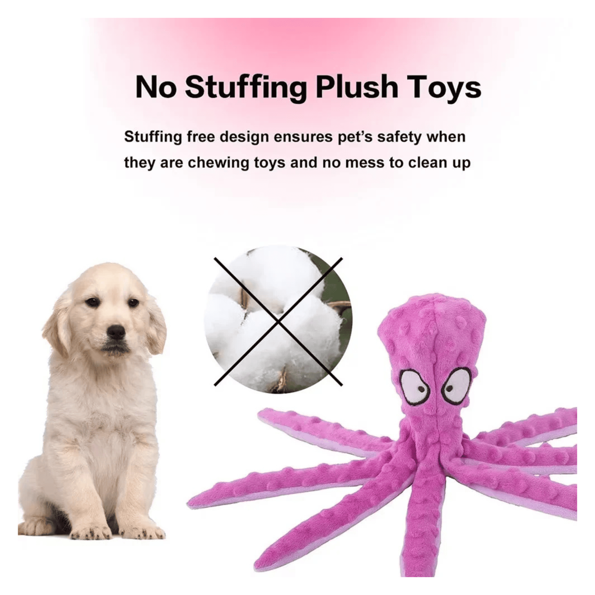 No Stuffing Octopus Dog Squeaky Toy Crinkle Plush Durable Interactive Chew Toy