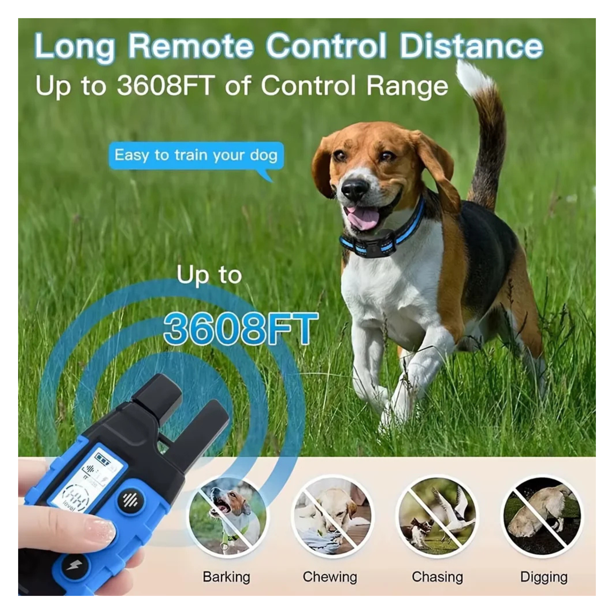 Waterproof Rechargeable Electric Shock Dog Training Collar with Remote