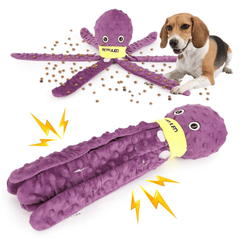 Octopus Dog Toy with Squeaker Interactive Plush Chew Toy with Treat Hiding Compartment for Medium Dogs