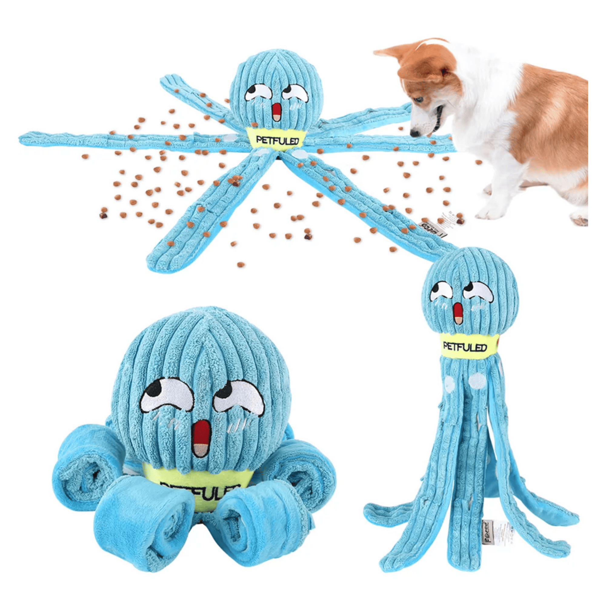Octopus Dog Toy with Squeaker Interactive Plush Chew Toy with Treat Hiding Compartment for Medium Dogs