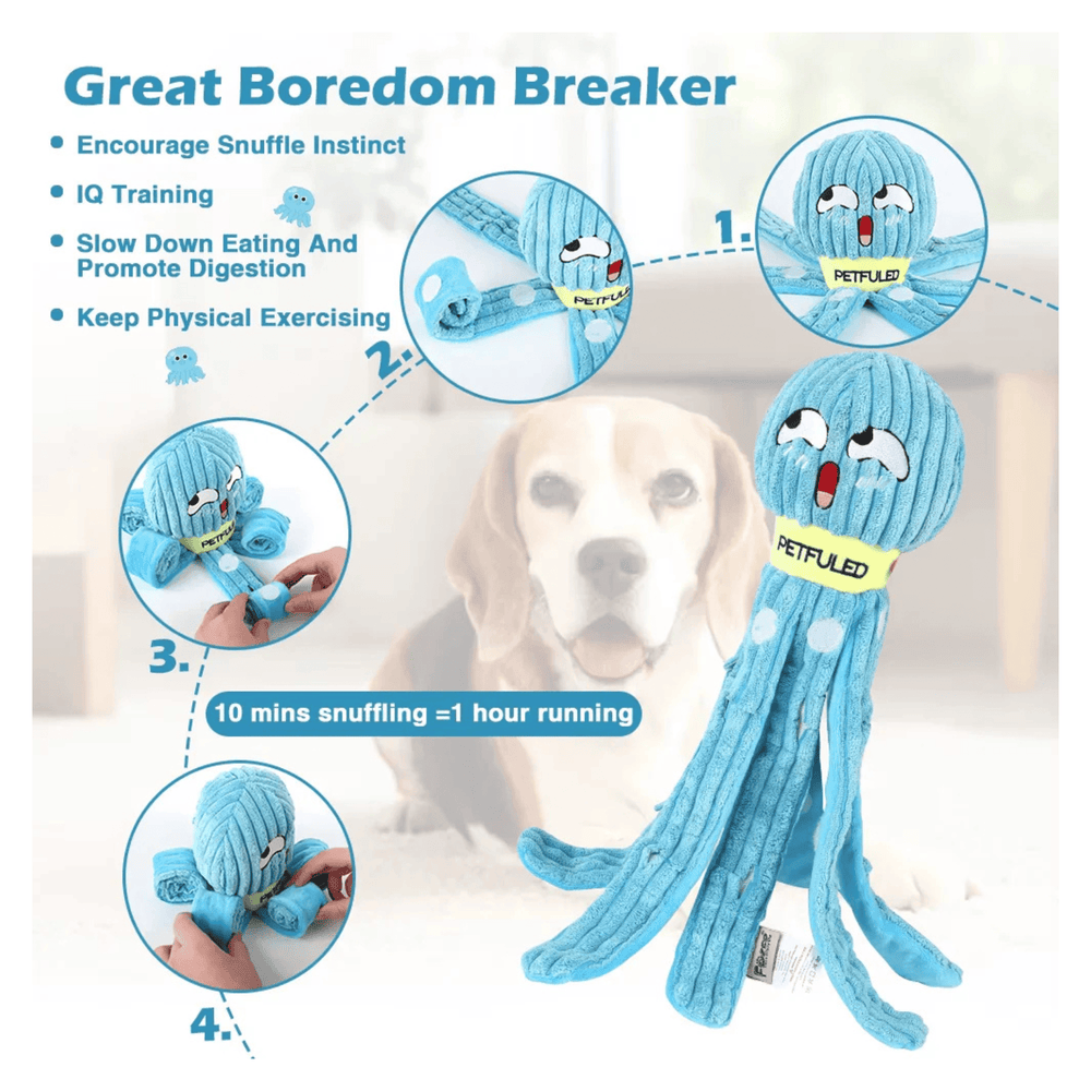 Octopus Dog Toy with Squeaker Interactive Plush Chew Toy with Treat Hiding Compartment for Medium Dogs