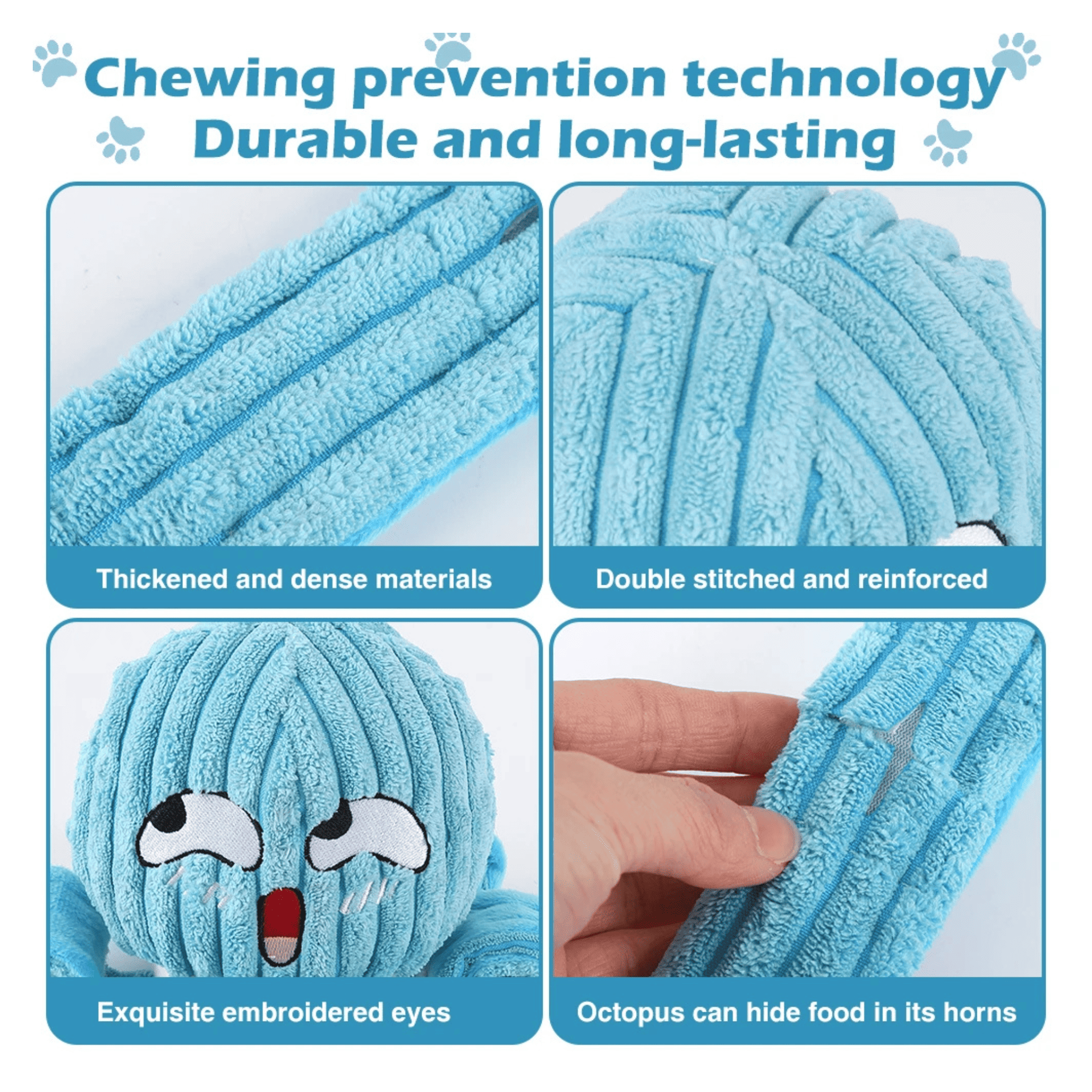 Octopus Dog Toy with Squeaker Interactive Plush Chew Toy with Treat Hiding Compartment for Medium Dogs